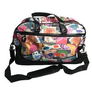 Reebok Weekender Duffle Travel Bag Collage Print Polka Dot Lining 19" Like New